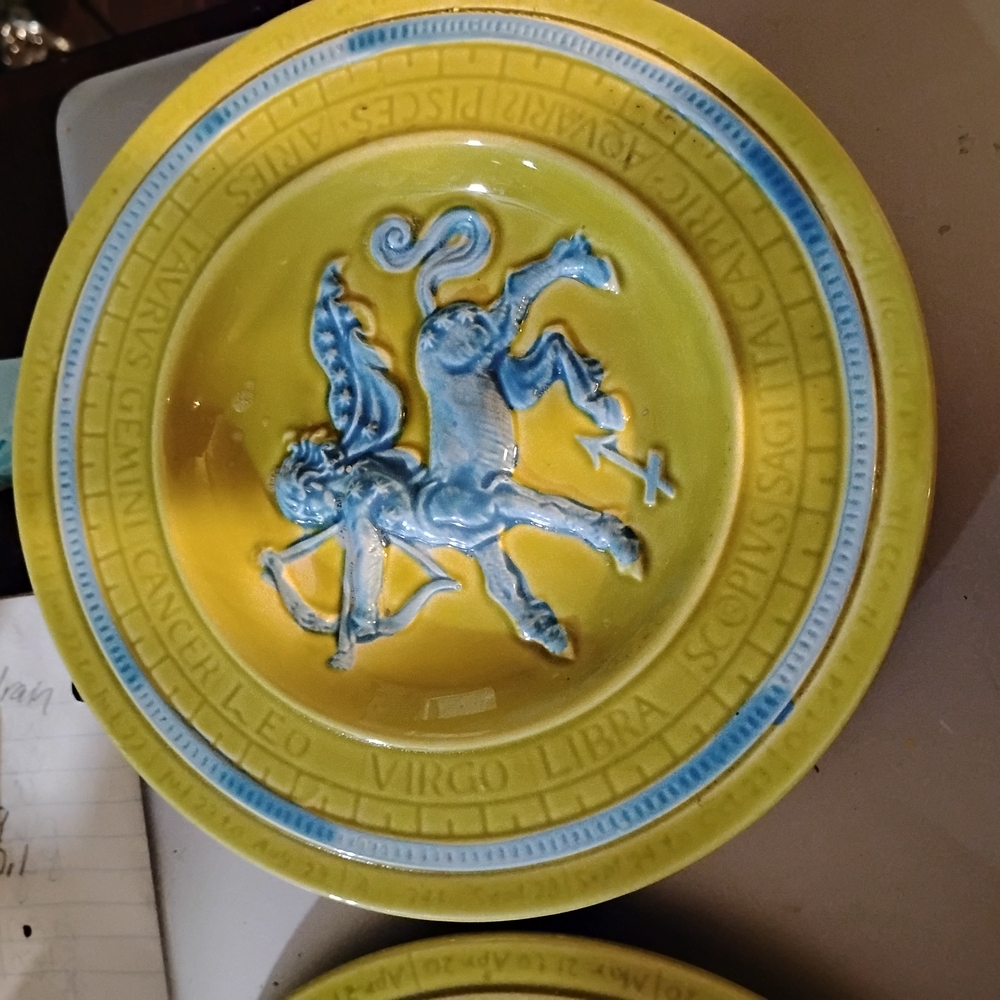Zodiac-Themed Yellow and Blue Wall Art Plate